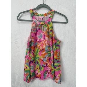 Lilly Pulitzer Lulu Rogan Halter Top Silk Tropical Resort Size Medium